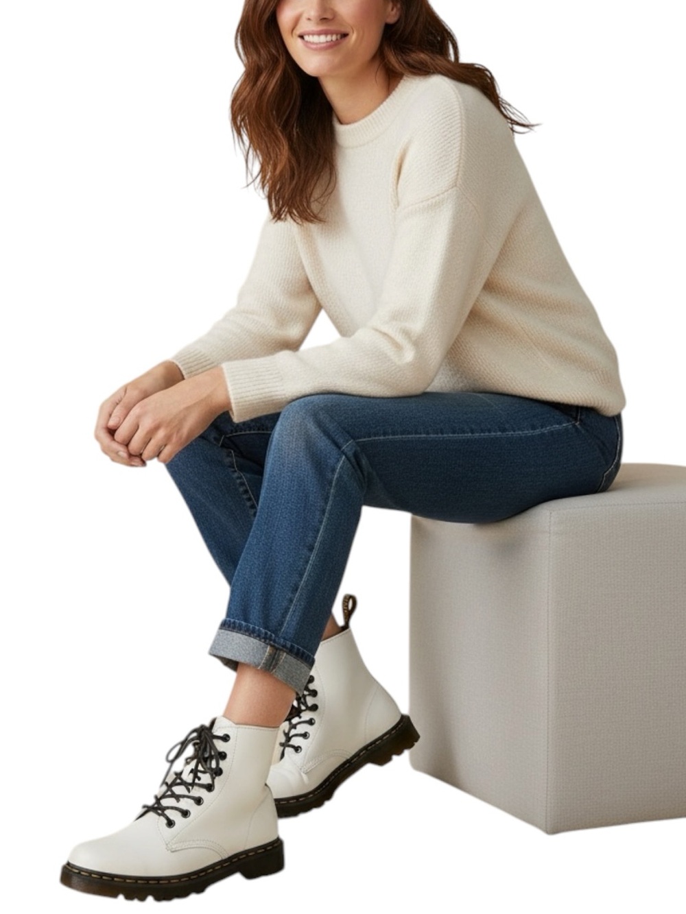 DR. MARTENS Luana 7 Eye Boots in White Size 8 — minor scuffs shown in photos